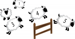 Clip Art Illustration of a Numbered Sheep Jumping Over a Fence